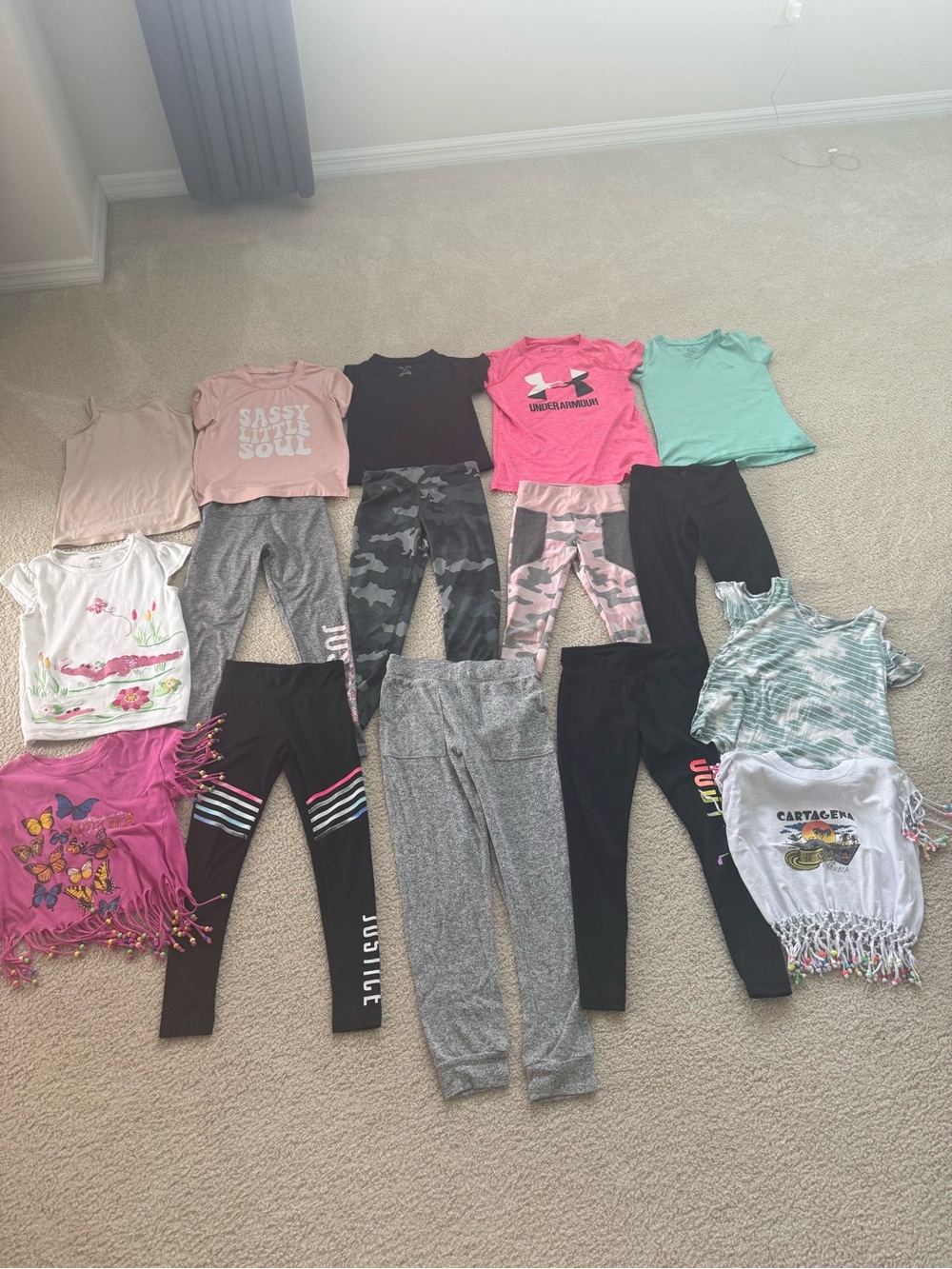 Girls Active Tops and Leggings Bundle - Pink, Black, Gray, Mint